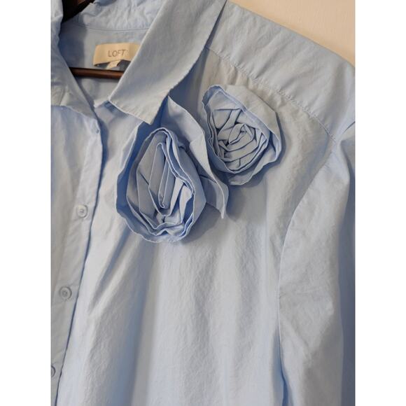 Loft Rosette Poplin Everyday Relaxed Shirt Light Blue in Lakeside Mist Size XL‎ - Picture 4 of 10